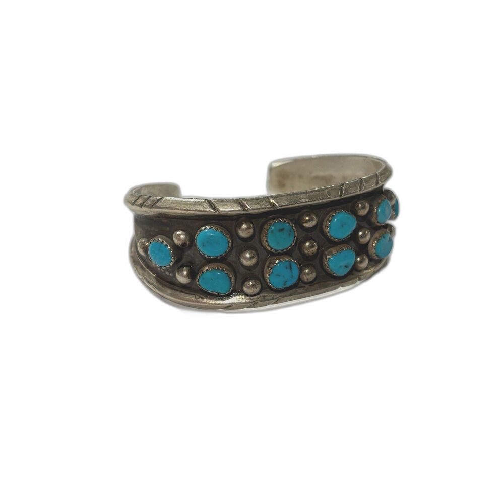Vintage Navajo cuff bracelet Turquoise sterling silver multi stone cluster jewel